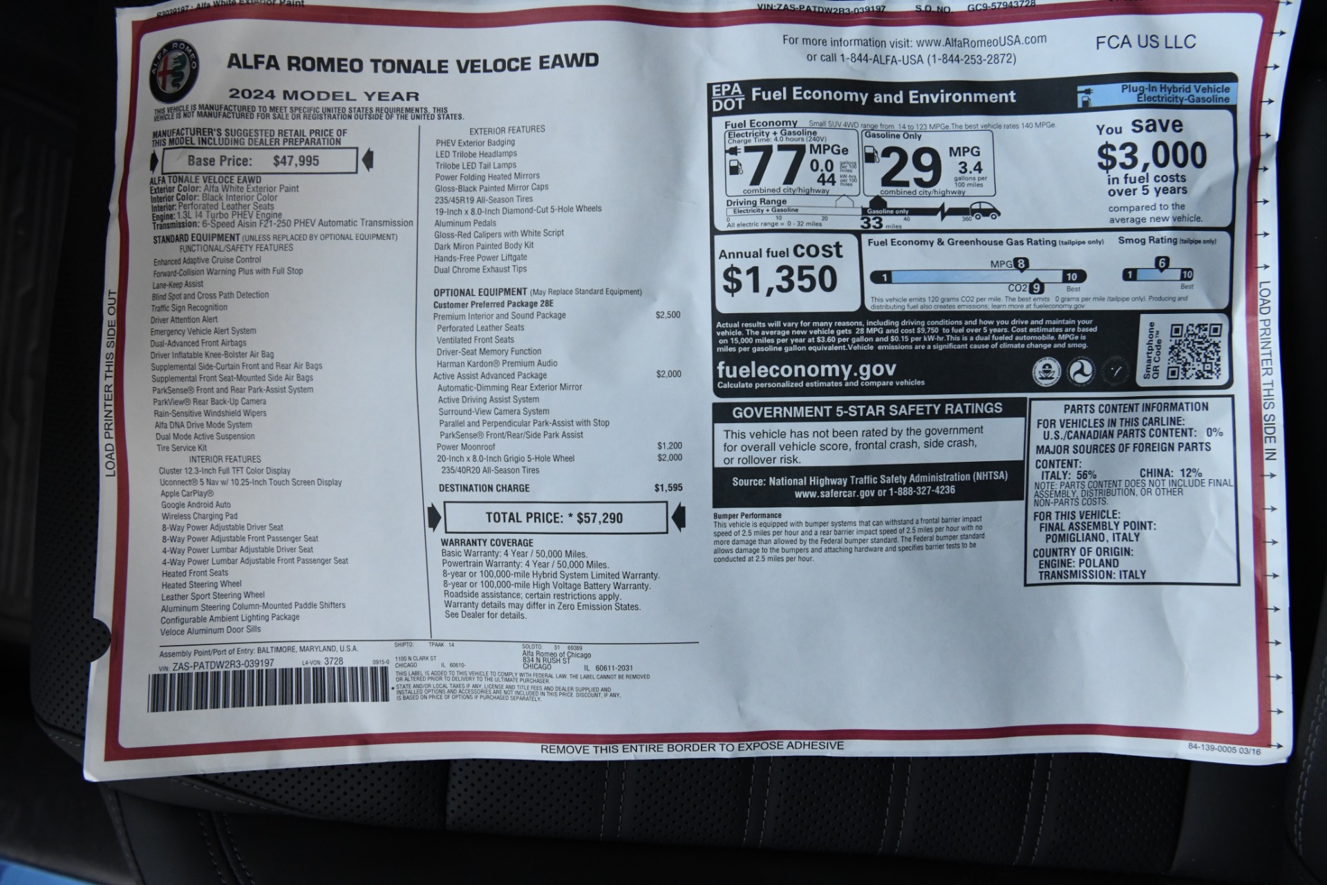 New 2024 Alfa Romeo Tonale Veloce | St. Petersburg, FL